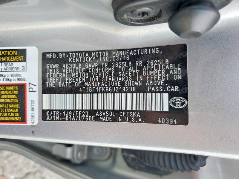 Продаж на аукціоні авто 2016 Toyota Camry, vin: 4T1BF1FK8GU218238, номер лоту: 69299766