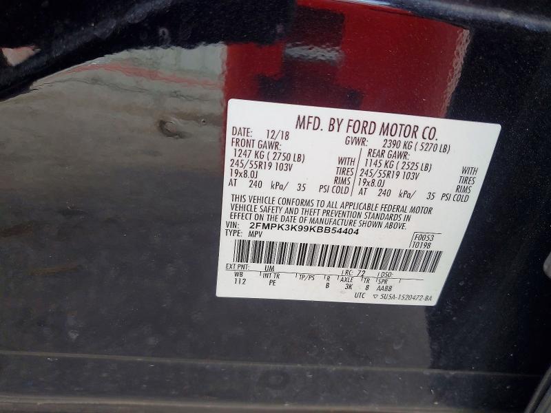 Продажа на аукционе авто 2019 Ford Edge, vin: 2FMPK3K99KBB54404, номер лота: 68919786