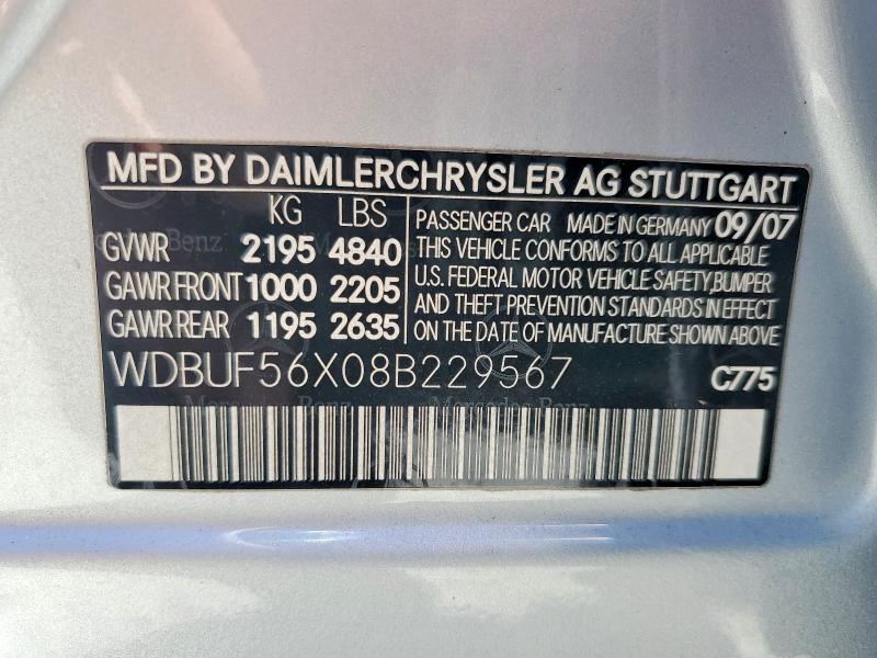 67463326 :رقم المزاد ، WDBUF56X08B229567 vin ، 2008 Mercedes-benz E مزاد بيع