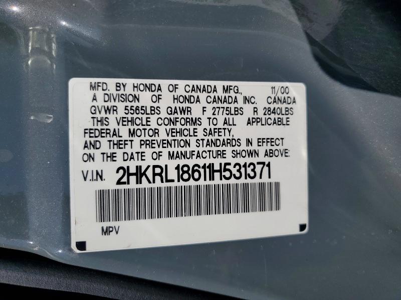 70441206 :رقم المزاد ، 2HKRL18611H531371 vin ، 2001 Honda Odyssey مزاد بيع