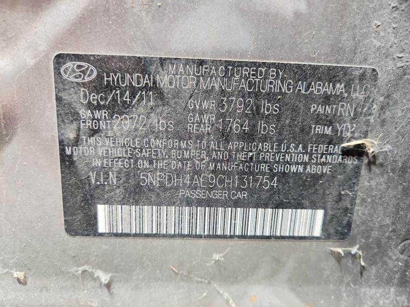 Aukcja sprzedaży 2012 Hyundai Elantra, vin: 5NPDH4AE9CH131754, numer aukcji: 67738886