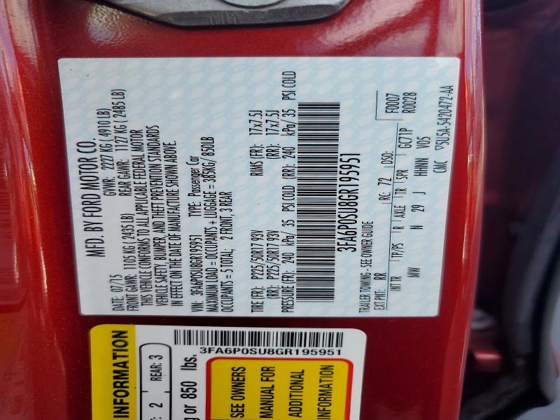 Продажа на аукционе авто 2016 Ford Fusion, vin: 3FA6P0SU8GR195951, номер лота: 69412316