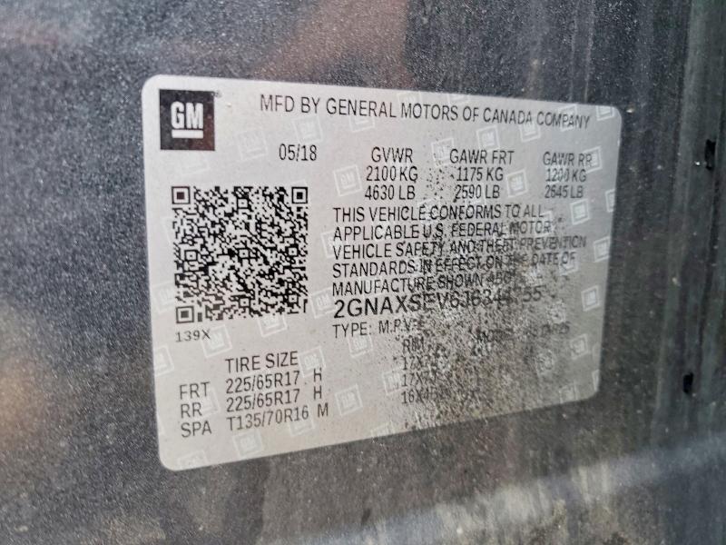67647786 :رقم المزاد ، 2GNAXSEV6J6344755 vin ، 2018 Chevrolet Equinox مزاد بيع