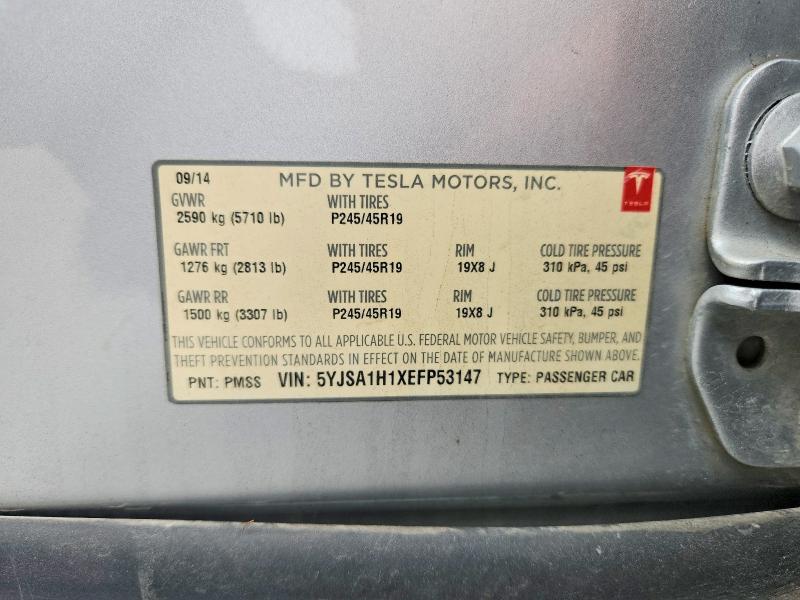 67531516 :رقم المزاد ، 5YJSA1H1XEFP53147 vin ، 2014 Tesla Model S مزاد بيع