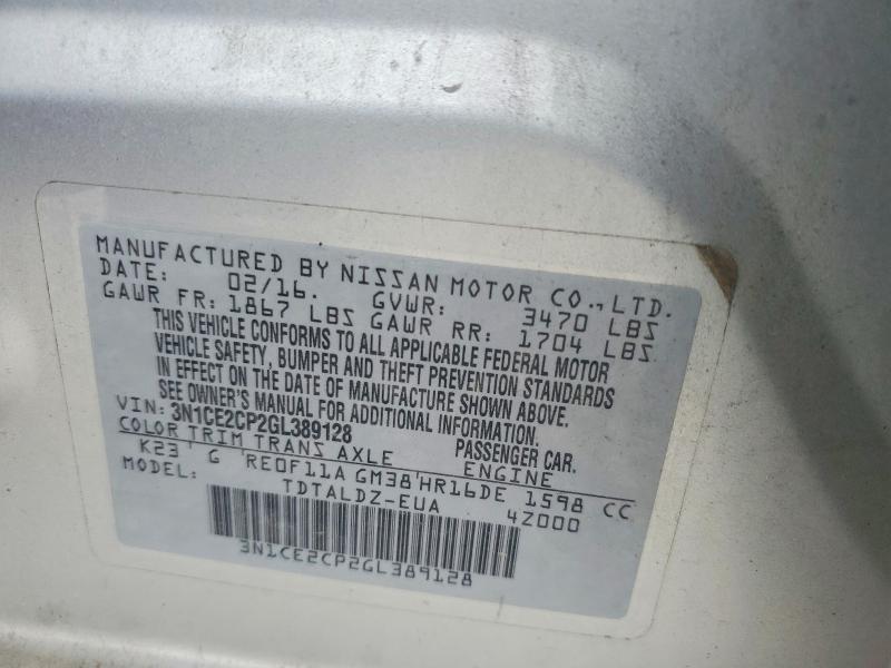 Auction sale of the 2016 Nissan Versa Note, vin: 3N1CE2CP2GL389128, lot number: 68600516