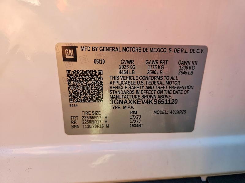 68944766 :رقم المزاد ، 3GNAXKEV4KS651120 vin ، 2019 Chevrolet Equinox مزاد بيع