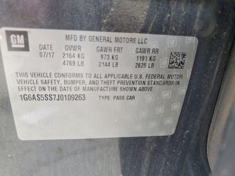 2018 Cadillac Cts მანქანა იყიდება აუქციონზე, vin: 1G6AS5SS7J0109263, აუქციონის ნომერი: 68028436