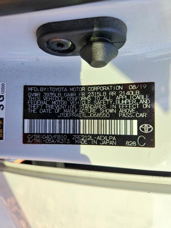 2020 Toyota Corolla მანქანა იყიდება აუქციონზე, vin: JTDEPRAE1LJ068550, აუქციონის ნომერი: 67170056