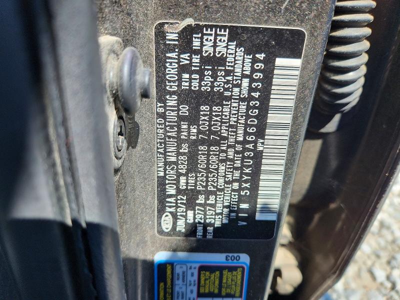69691826 :رقم المزاد ، 5XYKU3A66DG343994 vin ، 2013 Kia Sorento مزاد بيع