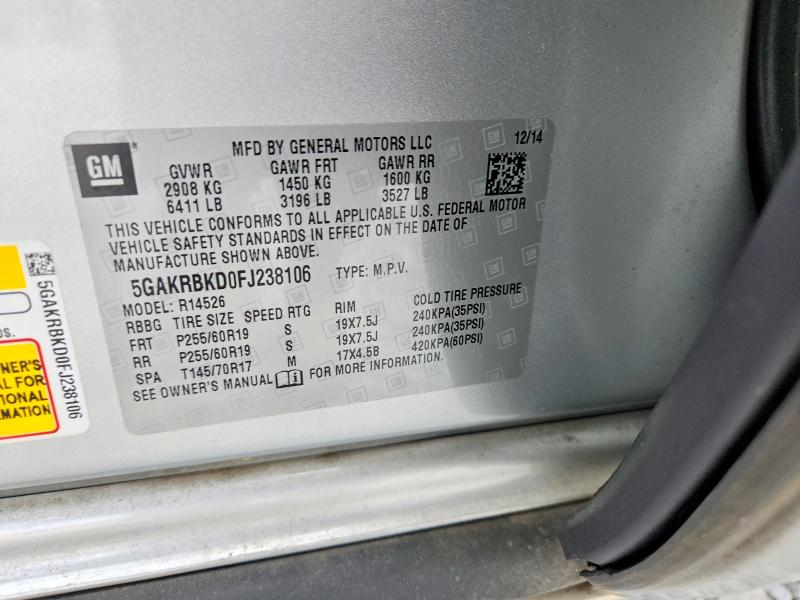 2015 Buick Enclave მანქანა იყიდება აუქციონზე, vin: 5GAKRBKD0FJ238106, აუქციონის ნომერი: 69014626