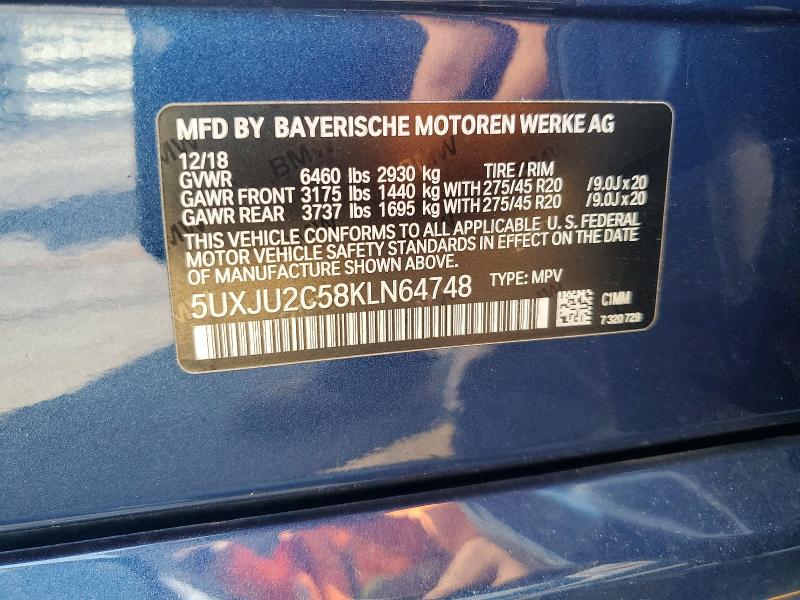 68402066 :رقم المزاد ، 5UXJU2C58KLN64748 vin ، 2019 Bmw X5 مزاد بيع
