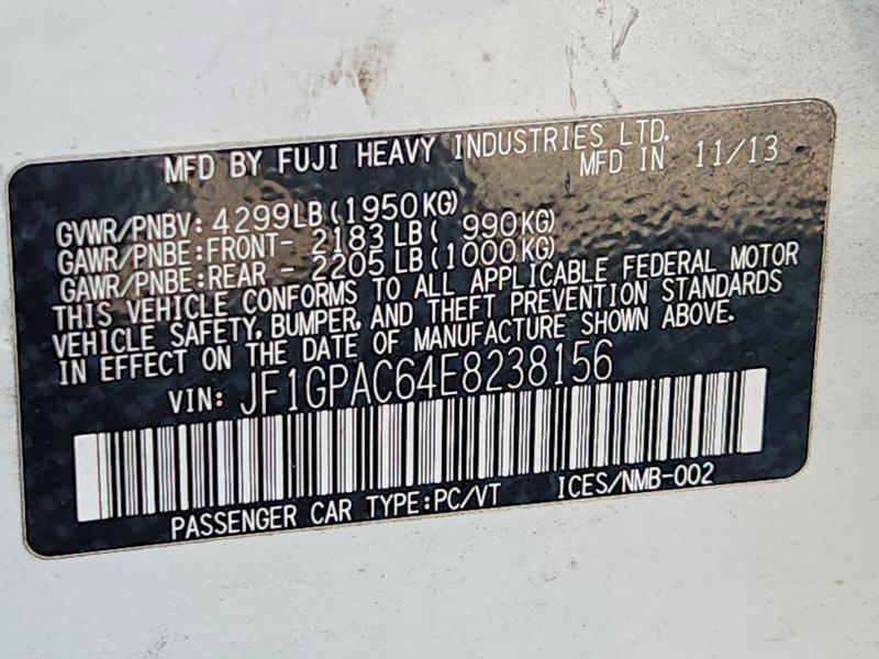 Продаж на аукціоні авто 2014 Subaru Impreza, vin: JF1GPAC64E8238156, номер лоту: 69225386