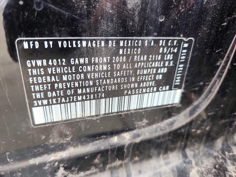 70102796 :رقم المزاد ، 3VW1K7AJ7EM438174 vin ، 2014 Volkswagen Jetta مزاد بيع