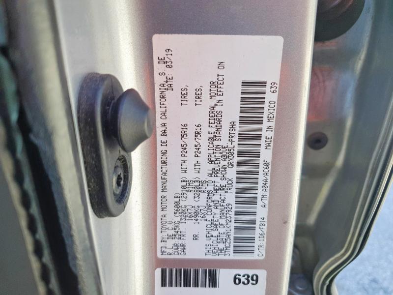 69997546 :رقم المزاد ، 3TMCZ5AN1KM237929 vin ، 2019 Toyota Tacoma مزاد بيع