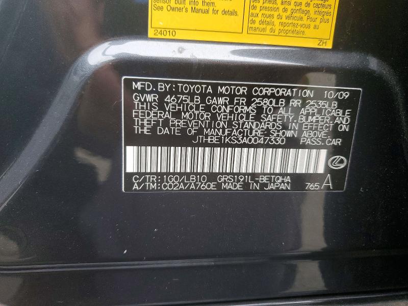 Aukcja sprzedaży 2010 Lexus Gs, vin: JTHBE1KS3A0047330, numer aukcji: 67881986