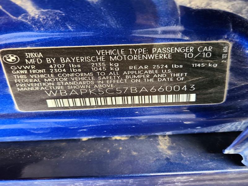 2011 Bmw 328 მანქანა იყიდება აუქციონზე, vin: WBAPK5C57BA660043, აუქციონის ნომერი: 67707296