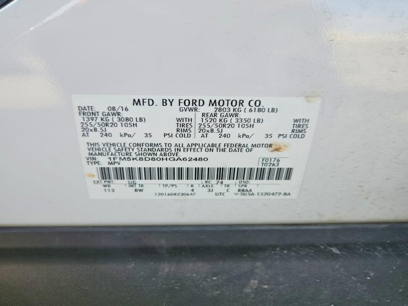 68605956 :رقم المزاد ، 1FM5K8D80HGA62480 vin ، 2017 Ford Explorer مزاد بيع