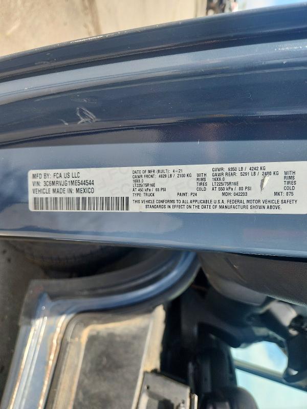 Продаж на аукціоні авто 2021 Ram Promaster 3500, vin: 3C6MRVJG1ME544544, номер лоту: 65958666