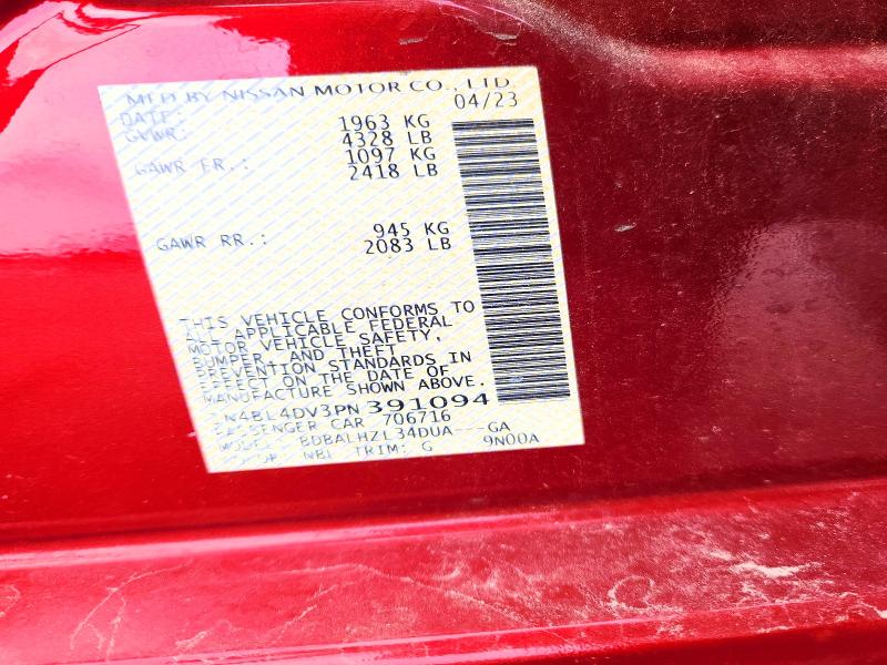 2023 Nissan Altima მანქანა იყიდება აუქციონზე, vin: 1N4BL4DV3PN391094, აუქციონის ნომერი: 67094956