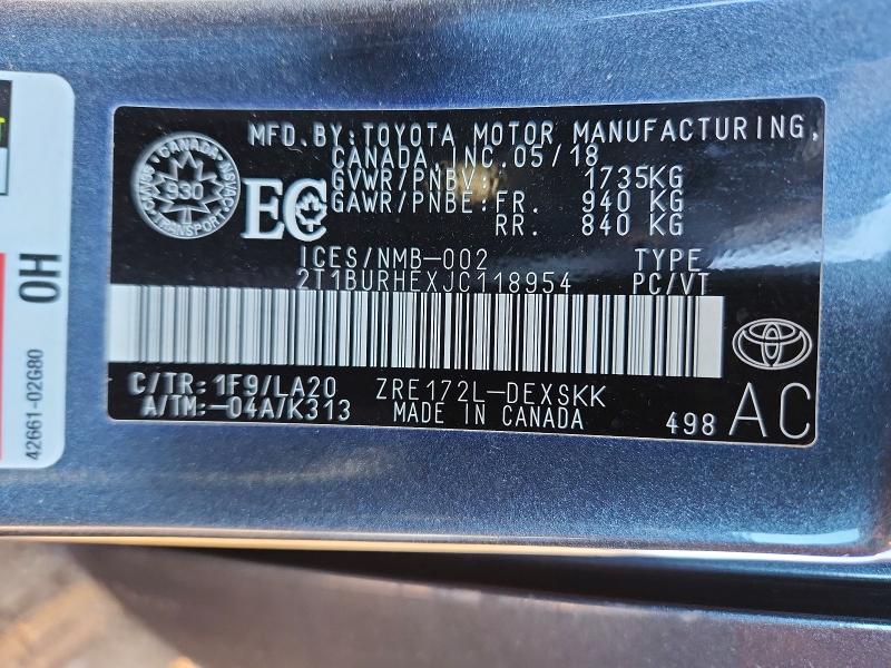 Продаж на аукціоні авто 2018 Toyota Corolla, vin: 2T1BURHEXJC118954, номер лоту: 70897196