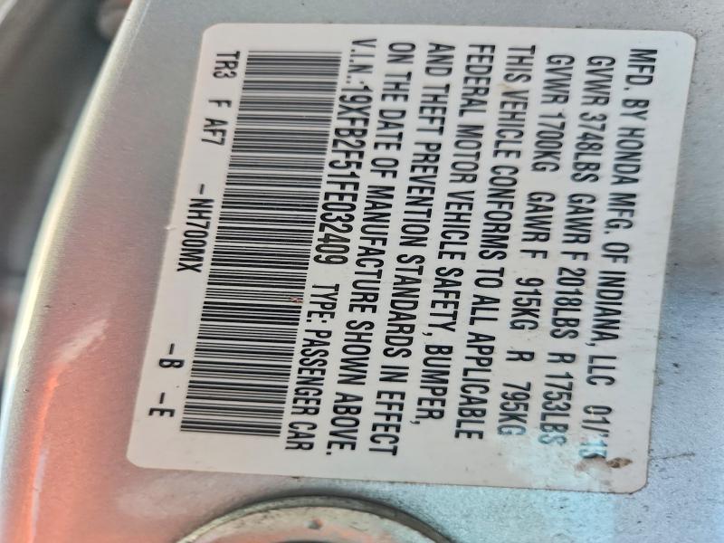 Aukcja sprzedaży 2015 Honda Civic, vin: 19XFB2F51FE032409, numer aukcji: 68620756