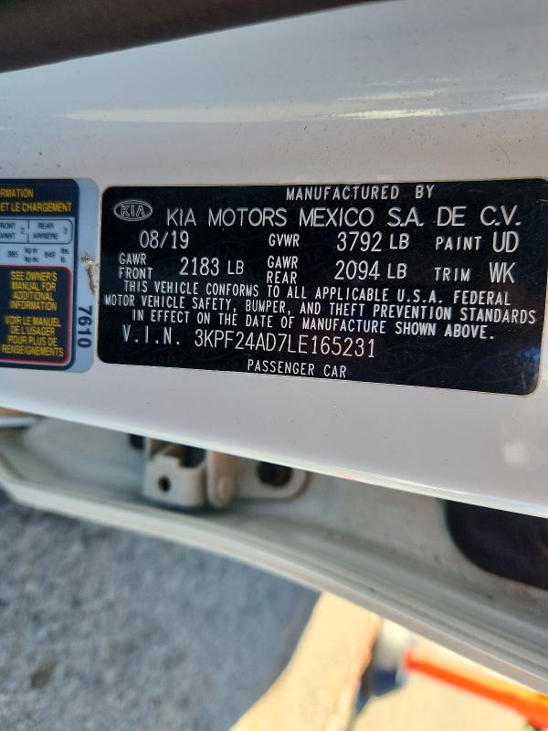 68170386 :رقم المزاد ، 3KPF24AD7LE165231 vin ، 2020 Kia Forte مزاد بيع
