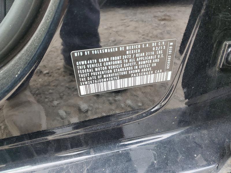 2013 Volkswagen Jetta მანქანა იყიდება აუქციონზე, vin: 3VW2K7AJ0DM428752, აუქციონის ნომერი: 69138606
