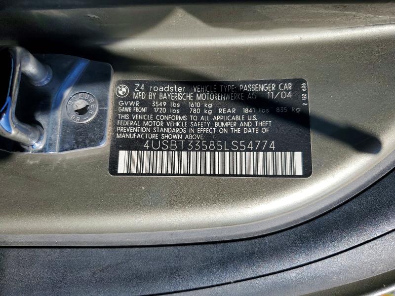 Aukcja sprzedaży 2005 Bmw Z4, vin: 4USBT33585LS54774, numer aukcji: 66862786