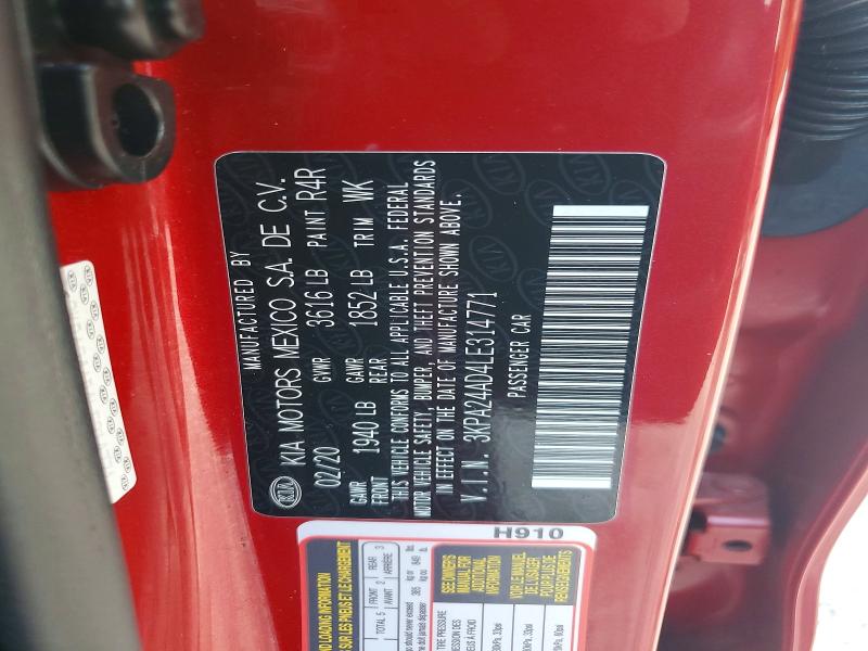 68848576 :رقم المزاد ، 3KPA24AD4LE314771         vin ، 2020 Kia Rio مزاد بيع