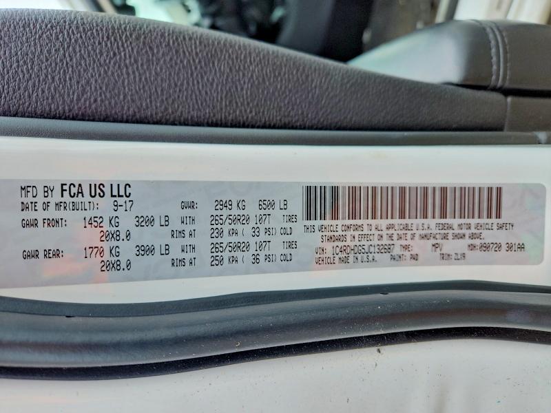 Продаж на аукціоні авто 2018 Dodge Durango, vin: 1C4RDHDG5JC132687, номер лоту: 69693576