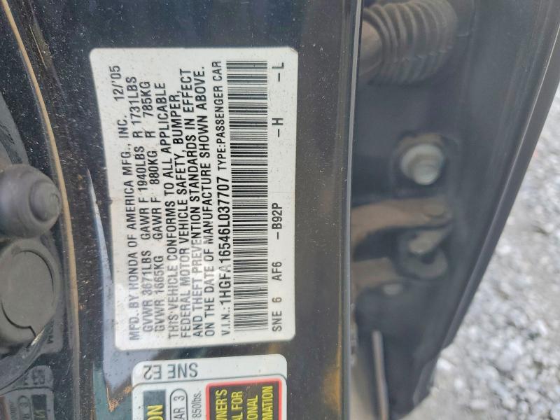 70050216 :رقم المزاد ، 1HGFA16546L037707 vin ، 2006 Honda Civic مزاد بيع