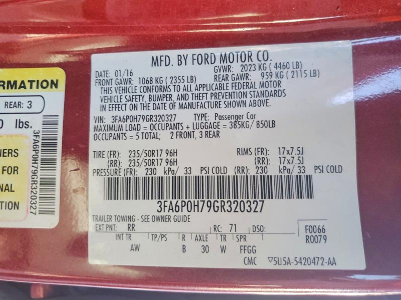 Продаж на аукціоні авто 2016 Ford Fusion, vin: 3FA6P0H79GR320327, номер лоту: 67404106