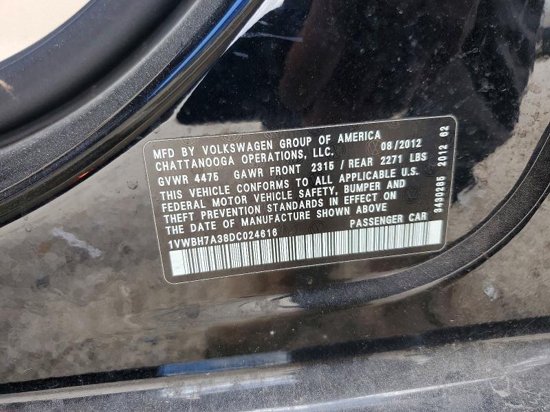 Продаж на аукціоні авто 2013 Volkswagen Passat, vin: 1VWBH7A38DC024616, номер лоту: 68819156