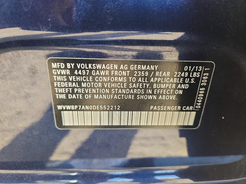 67327796 :رقم المزاد ، WVWBP7AN0DE552212 vin ، 2013 Volkswagen Cc مزاد بيع