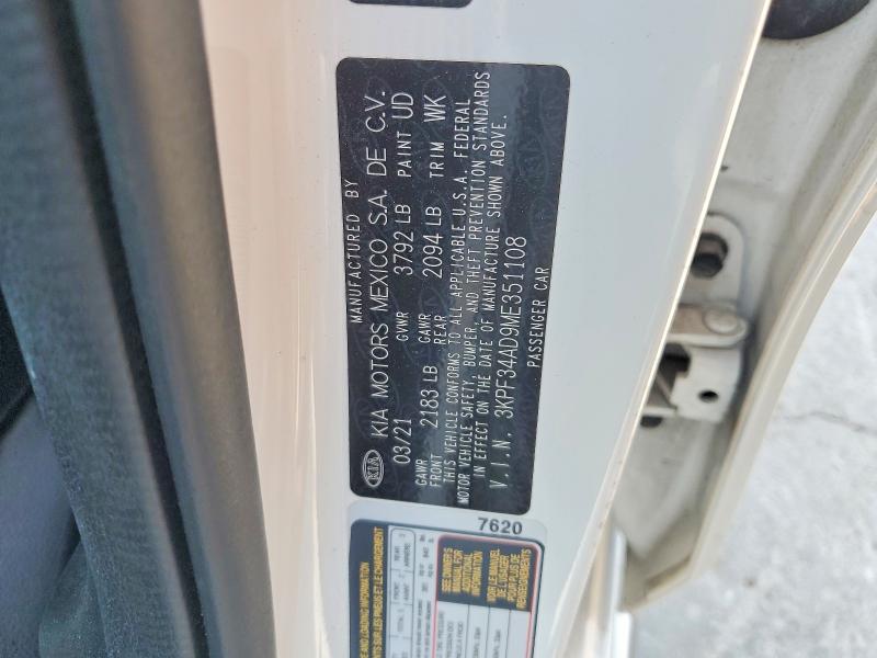 67346676 :رقم المزاد ، 3KPF34AD9ME351108 vin ، 2021 Kia Forte مزاد بيع
