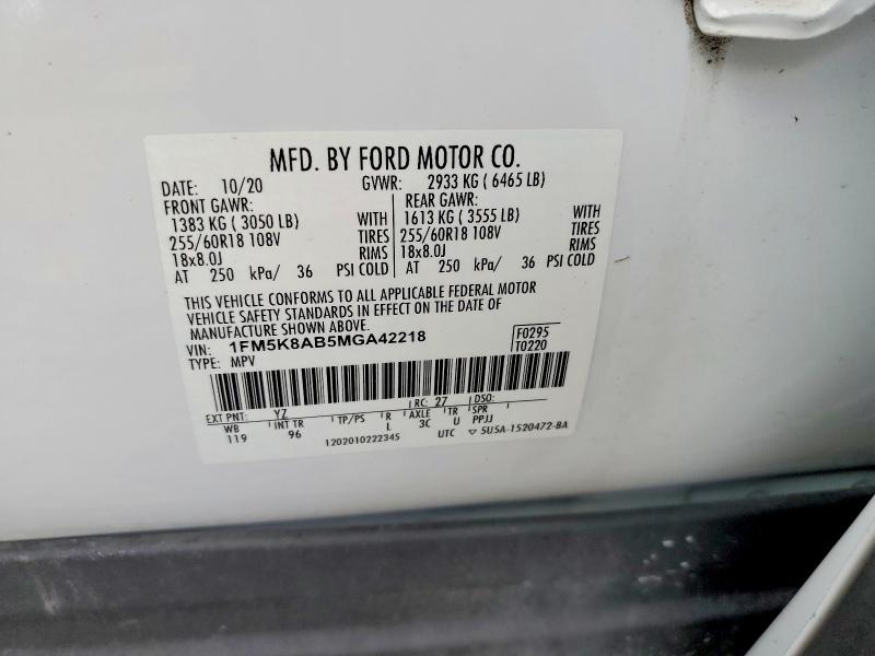 2021 Ford Explorer მანქანა იყიდება აუქციონზე, vin: 1FM5K8AB5MGA42218, აუქციონის ნომერი: 69555946