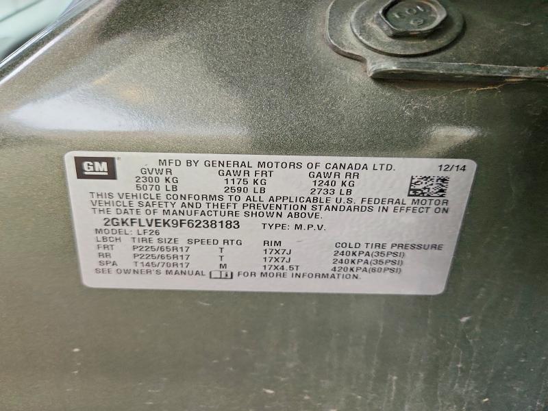 Aukcja sprzedaży 2015 Gmc Terrain, vin: 2GKFLVEK9F6238183, numer aukcji: 69973036