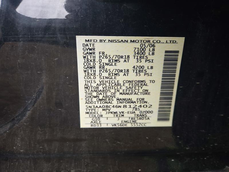 2006 Infiniti Qx56 მანქანა იყიდება აუქციონზე, vin: 5N3AA08C46N812402, აუქციონის ნომერი: 68359976