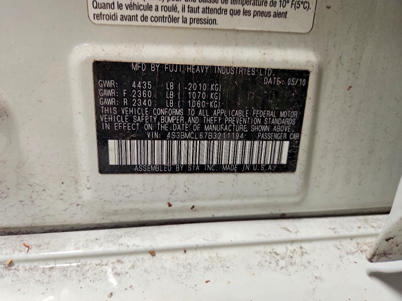 Aukcja sprzedaży 2011 Subaru Legacy, vin: 4S3BMCL67B3211194, numer aukcji: 68394756