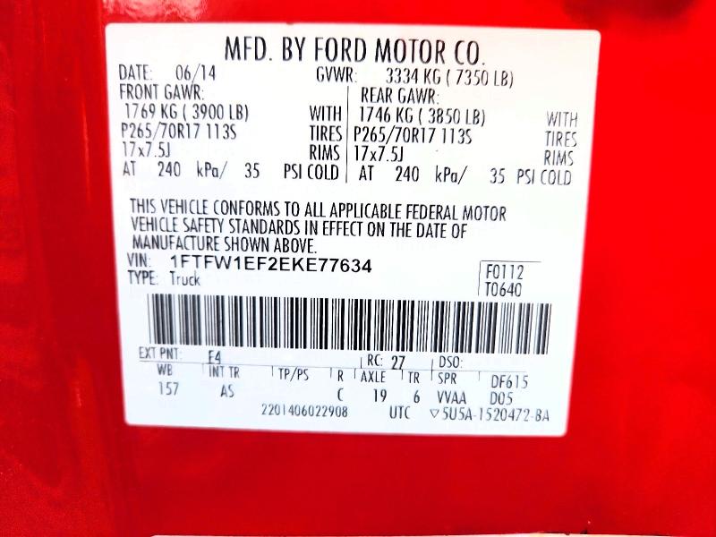 Продаж на аукціоні авто 2014 Ford F150, vin: 1FTFW1EF2EKE77634, номер лоту: 67434196