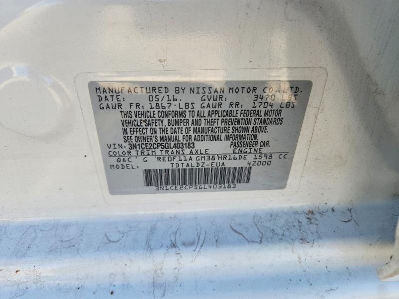 70522896 :رقم المزاد ، 3N1CE2CP5GL403183 vin ، 2016 Nissan Versa Note مزاد بيع