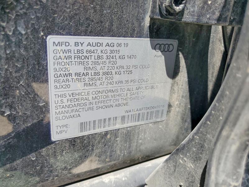 66755226 :رقم المزاد ، WA1LAAF73KD047016 vin ، 2019 Audi Q7 مزاد بيع