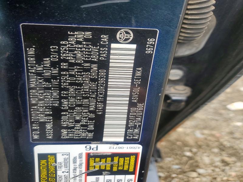 2013 Toyota Camry მანქანა იყიდება აუქციონზე, vin: 4T4BF1FK3DR296380, აუქციონის ნომერი: 67361766