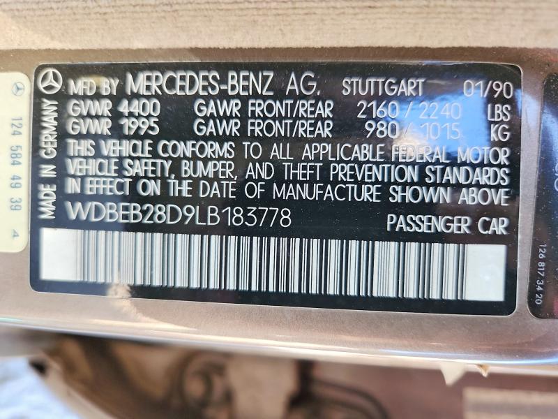 69246436 :رقم المزاد ، WDBEB28D9LB183778 vin ، 1990 Mercedes-benz 300 مزاد بيع