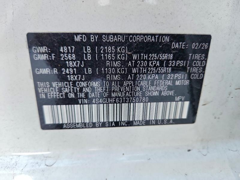 67358906 :رقم المزاد ، 4S4GUHF63T3750780 vin ، 2026 Subaru Crosstrek مزاد بيع