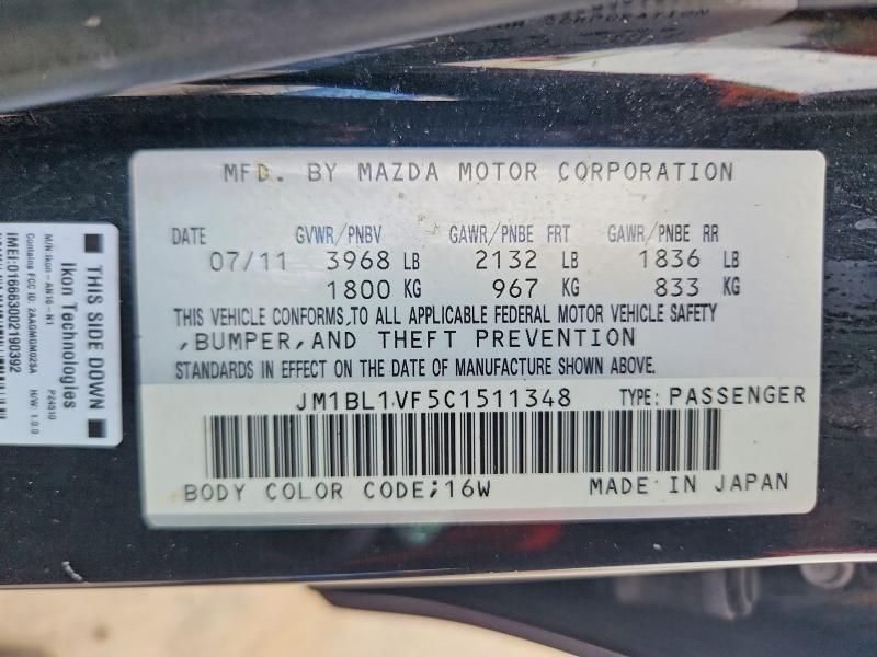 Aukcja sprzedaży 2012 Mazda 3, vin: JM1BL1VF5C1511348, numer aukcji: 68611356