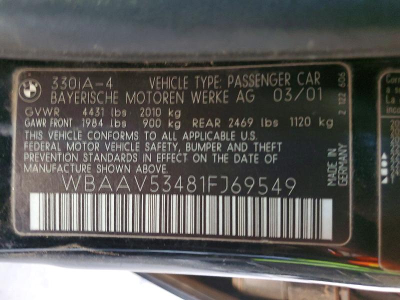 Aukcja sprzedaży 2001 Bmw 330, vin: WBAAV53481FJ69549, numer aukcji: 70092556