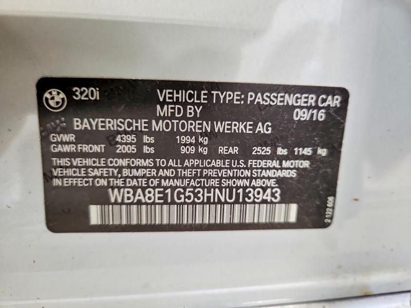 Aukcja sprzedaży 2017 Bmw 320, vin: WBA8E1G53HNU13943, numer aukcji: 70865636