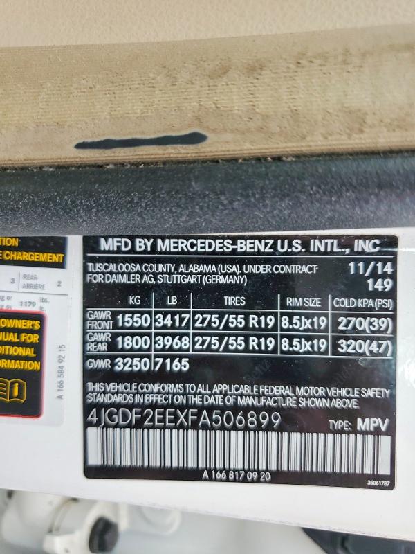 Aukcja sprzedaży 2015 Mercedes-benz Gl, vin: 4JGDF2EEXFA506899, numer aukcji: 66812646