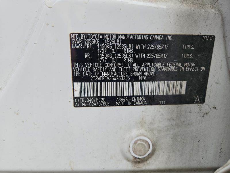 Продаж на аукціоні авто 2016 Toyota Rav4, vin: 2T3WFREV3GW263235, номер лоту: 69299556
